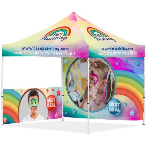 Coated Steel Sublimated Gazebo 3m x 3m – 1 Half-Wall Skin – 1 Full-Wall Skin Advertising Display Items 3